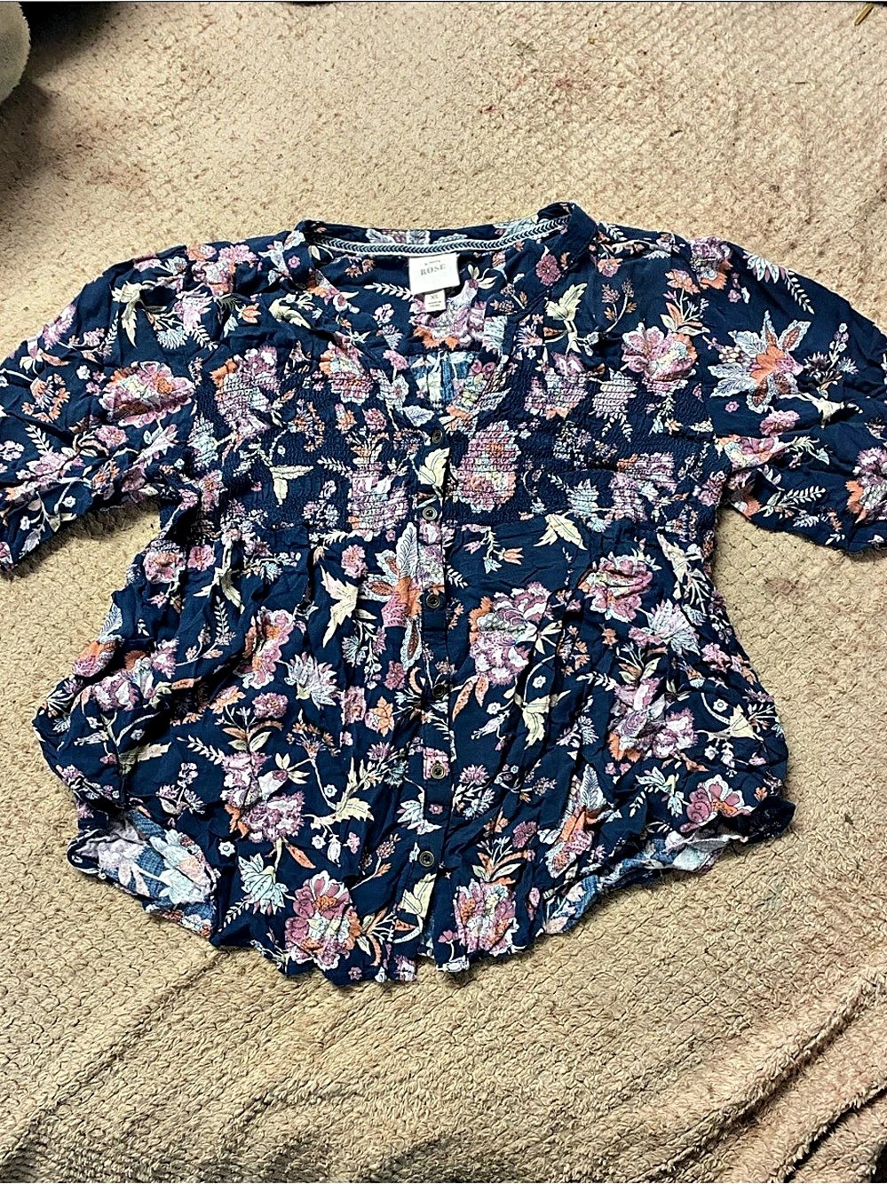 KNOX ROSE Floral Blouse in Blue & Pink Size XL Like New